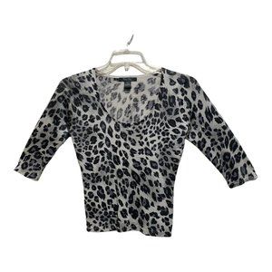 Cest City Black|Silver Animal Print Sequin Pullover Round Neck Top Size Small